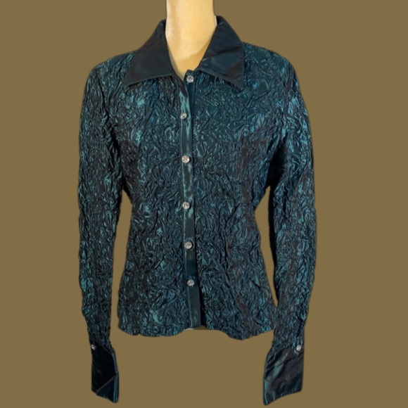 JS Collection Byron Down Shirt Top Blue-Green SZ14 - Picture 2 of 8